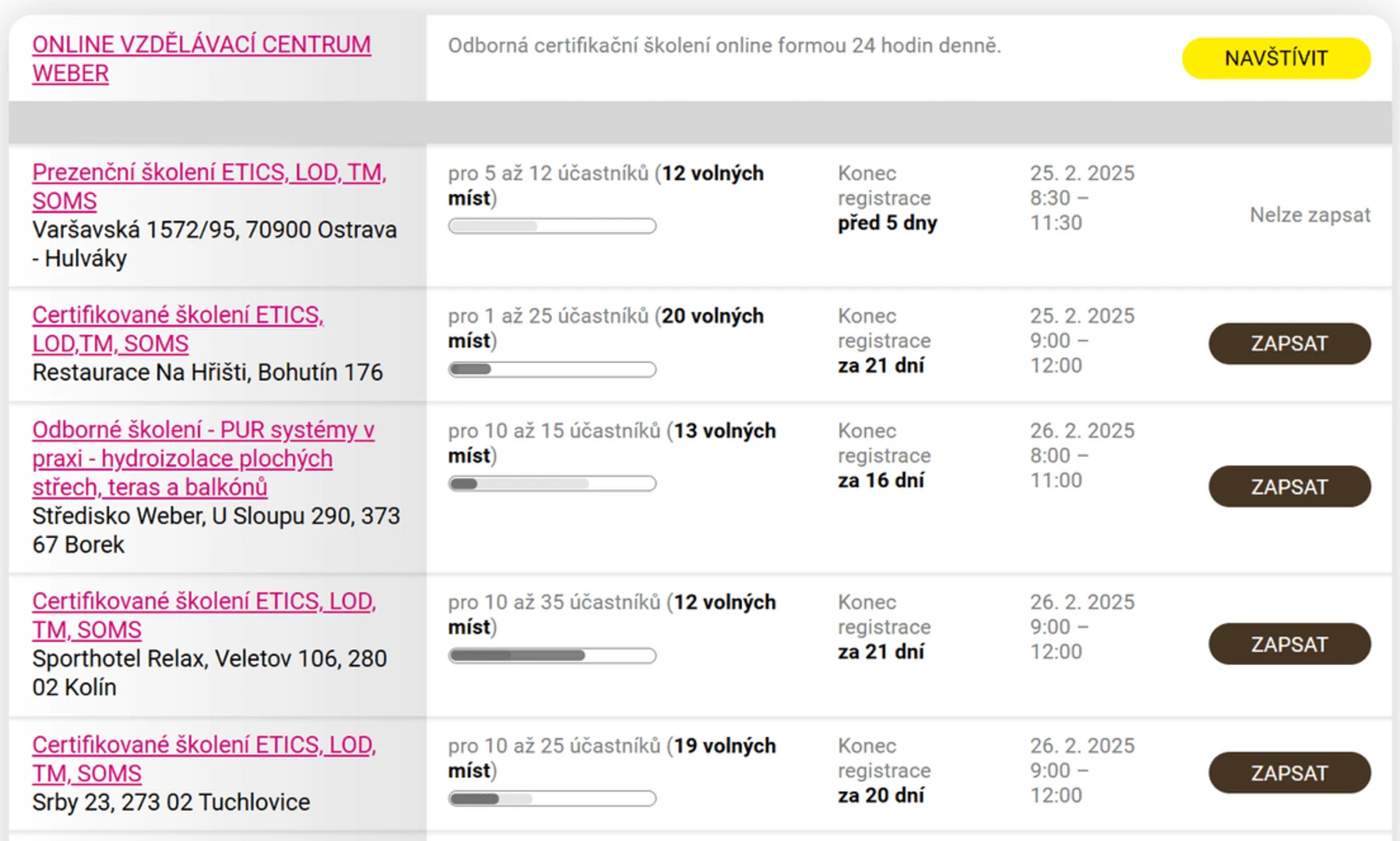 Seznam školení Seznam školení