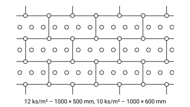 Schéma rozmístění hmoždinek pro desky 1 000 × 500 mm