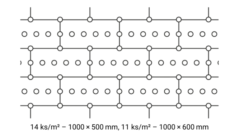 Schéma rozmístění hmoždinek pro desky 1 000 × 500 mm
