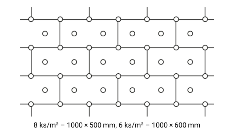 Schéma rozmístění hmoždinek pro desky 1 000 × 500 mm