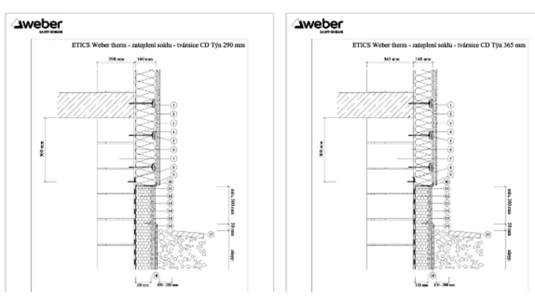 ETICS Weber therm - zateplení soklu - tvárnice CD Týn 290 a 365 mm