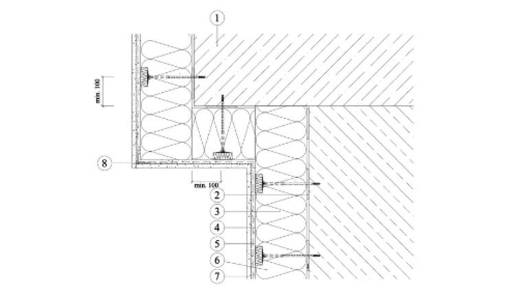 ETICS Weber therm - řešení části fasády na konzole s použitím rohového profilu s okapnicí	