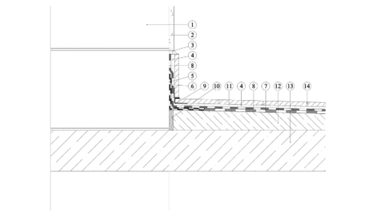 Balkony a lodžie Weber - roh při soklu balkonu - hydroizolace - terizol - ukončeno trvale pružným tmelem