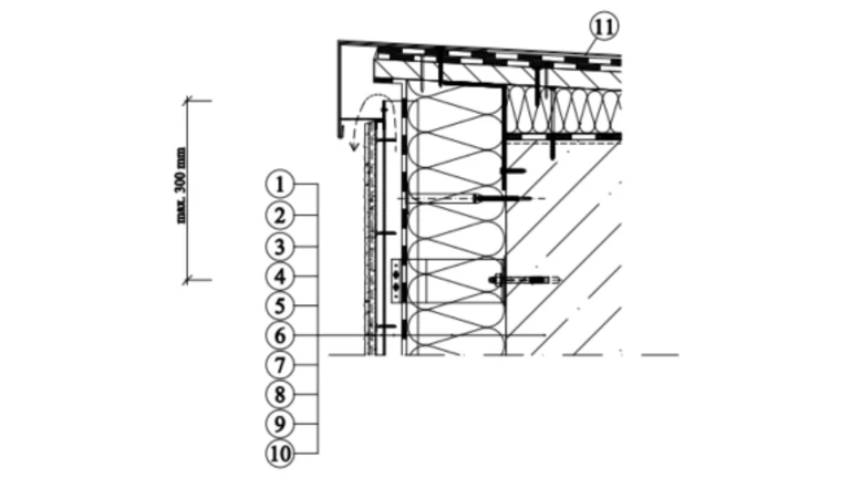 Weber - omítkový systém provětrávaných fasád Rigips - Glasroc X - napojení na atiku