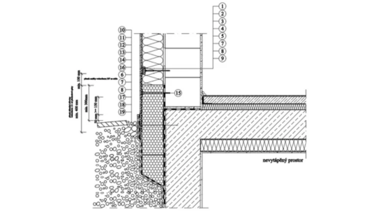 ETICS Weber therm - sokl - třída reakce na oheň A1- detail soklové části (bez vytápěného suterénu) s průběžnou povrchovou úpravou