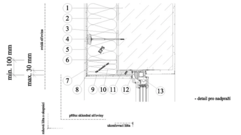 ETICS Weber therm - detail nadpraží s pásem minerální vlny MW PKO-23-010