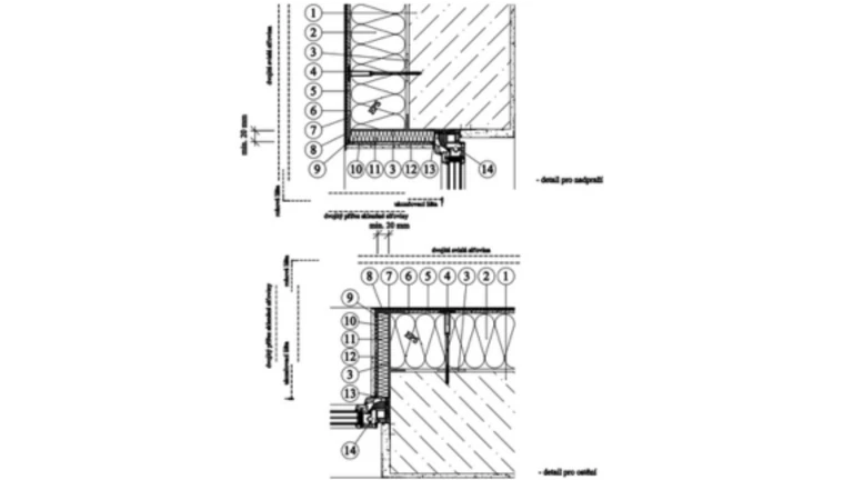 ETICS Weber therm style - detail nadpraží a ostění s pásem minerální vlny - tepelně tvrzené bezpečnostní sklo EMALI EVOLUTION tl. 6 mm PKO-23-12