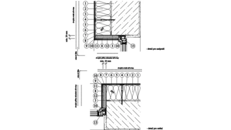 ETICS Weber therm style - detail nadpraží a ostění s pásem minerální vlny a sklem - tepelně tvrzené bezpečnostní sklo EMALI EVOLUTION tl. 6 mm PKO-23-12